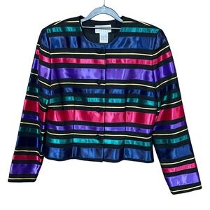 Talbots Petites Women's Multicolor Satin Striped Button Up Blazer Jacket Size 8
